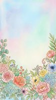 Soft watercolor floral border with pastel roses, peonies, and hydrangeas on a dreamy gradient background, perfect for cards and invitations.