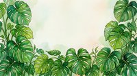 Lush green monstera leaves with split foliage framing a soft, neutral background, perfect for botanical designs, home decor, and nature-themed projects.
