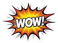 Comic book explosion burst with WOW text in bold letters. Colorful starburst design isolated on transparent background for graphic design projects.