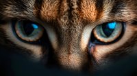 Close-up of tabby cat face with striking blue eyes and detailed fur texture, suitable for pet, animal, and nature-related design projects.