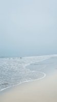Serene ocean waves gently washing onto pristine sandy beach shore under soft overcast sky creating peaceful coastal atmosphere for relaxation and meditation.
