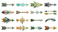 Tribal arrows with feathers, geometric patterns, and foliage elements in earthy tones. Isolated clipart set ready for design projects, t-shirts, and crafts.