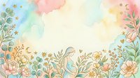 Watercolor floral border with pastel clouds, stars, and botanical elements on isolated white background, suitable for invitations and design projects.