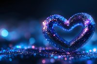 Magical glowing heart shape created with blue and pink sparkles against dark background with bokeh lights, romantic Valentine's day concept for greeting cards.