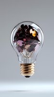 Puzzle pieces floating inside light bulb with glowing element on gray background, creative problem solving and innovation concept for business solutions.