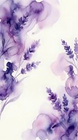 Purple watercolor flowers and lavender sprigs on soft background for wedding invitations, greeting cards, feminine branding and romantic design projects.
