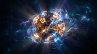 Glowing energy sphere with electric lightning bolts and cosmic rays creating mystical plasma ball effect on dark space background for sci-fi designs.