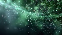 Magical green forest atmosphere with sparkling light particles and bokeh effects creating dreamy natural background for fantasy designs.