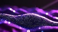 Glowing purple waves with sparkling particles and bokeh lights creating magical abstract background for luxury designs and festive decorations.