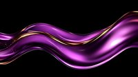 Elegant purple and gold flowing waves create dynamic motion against black background, smooth metallic texture with glossy reflective surface adds luxury and sophistication.