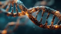 Glowing DNA double helix structure with golden light effects showcasing genetic code and molecular biology concepts for scientific research presentations.