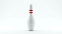 Isolated white bowling pin with red stripes on neutral background, ready for design projects, sports graphics, and recreational activity illustrations.