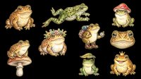 Frogs and toads collection isolated on transparent background. Ready for t-shirt design, clipart, stickers, print-on-demand products and sublimation projects.