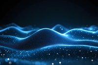 Abstract digital landscape with glowing blue particles forming smooth waves against dark background, creating futuristic terrain with sparkles and depth.