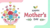 Colorful floral bouquet with hands and hearts celebrating Mother's Day holiday greeting card design with pastel background for social media posts.
