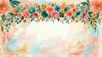Watercolor floral border with coral roses, yellow blooms, and eucalyptus leaves on soft pastel background. Suitable for wedding invitations, greeting cards, and stationery designs.