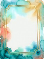 Watercolor abstract frame with turquoise, coral, and gold accents on white background. Isolated design element suitable for invitations, cards, posters, and digital projects.