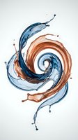 Dynamic swirling liquid splash in blue and brown colors creating spiral motion pattern isolated on white background for creative design projects.
