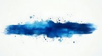 Expressive blue watercolor brush stroke with splatter effect on white background, horizontal paint smear with dynamic droplets and artistic texture.
