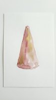 Watercolor cone shape in soft pink and yellow tones on white isolated background, suitable for design projects, textiles, and creative applications.