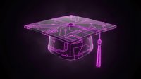 Neon pink graduation cap with glowing outline effect on dark background for education and achievement concepts in digital art style.