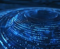 Abstract blue digital circular pattern with glowing dots and lines forming a futuristic technology concept for cybersecurity, data visualization, or AI backgrounds.