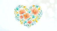 Watercolor floral heart with coral poppies and yellow wildflowers on white background. Romantic botanical arrangement for wedding invitations and greeting cards.