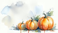 Watercolor pumpkins with green leaves on white background. Autumn harvest illustration for seasonal decorations, greeting cards, and fall designs.