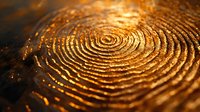 Golden tree rings in close-up view showing natural wood grain texture with warm amber tones and circular growth pattern.