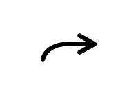 Black curved arrow pointing right on white background isolated for web design and user interface elements.