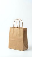 Brown kraft paper shopping bag with twisted handles isolated on white background, eco-friendly packaging for retail and gift use.