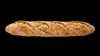 Crusty whole grain baguette loaf isolated on transparent background, ready for bakery menus, food packaging, restaurant designs, print-on-demand products, and culinary graphics.