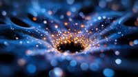 Abstract blue energy vortex with glowing particles and bokeh lights creating dynamic motion effect for digital backgrounds and futuristic designs.