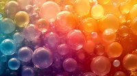 Vibrant gradient background with translucent floating bubbles in blue, purple, orange and yellow colors creating dreamy atmospheric effect for creative designs.