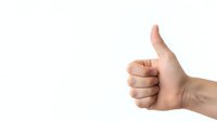 Hand showing thumbs up gesture on white background isolated for positive feedback and approval concepts.