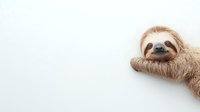 Adorable sloth hanging on white background with copy space for text and design projects. Cute lazy animal mascot isolated for commercial use.