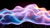 Colorful flowing waves of light with blue and purple neon glow effect against black background create dynamic abstract pattern for modern design projects.