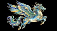 Mythical dragon horse creature with blue and gold wings, ornate scales, and flowing mane, isolated on transparent background, ready for t-shirt design, clipart, stickers, and print-on-demand products.