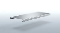Modern minimalist floating shelf in brushed aluminum finish isolated on white background for contemporary interior design and home decor projects.