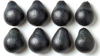 Fresh ripe black avocados arranged in two rows on white background, showing textured skin pattern and uniform shape. Isolated food photography for healthy eating.