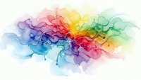 Abstract watercolor rainbow splash with flowing organic shapes and vibrant color gradients on white background for creative design projects.