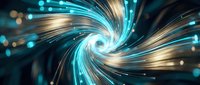 Abstract swirling energy vortex with glowing turquoise and golden light streams creating dynamic spiral motion against dark background for digital art projects.