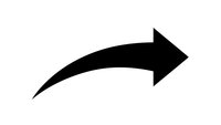 Black curved arrow pointing right isolated on white background for presentations, infographics and directional design elements.