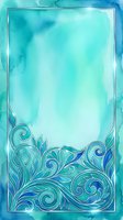 Turquoise watercolor background with ornamental floral border frame, isolated on white space for greeting cards, invitations, posters, and design projects.
