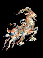 Ornate goat character with decorative saddle and flowing mane, isolated on transparent background. Ready for t-shirt design, clipart, stickers, sublimation, and print-on-demand products.