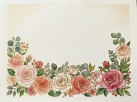 Vintage rose border arrangement with cream background, featuring pink, coral, and peach blooms with green foliage. Isolated design element suitable for wedding invitations, greeting cards, and decorative projects.