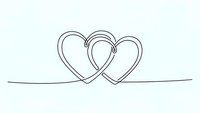 Two intertwined hearts drawn in continuous single line art style on white background, minimalist romantic symbol for wedding invitations and love designs.