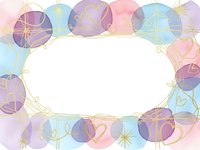 Watercolor pastel circles frame with gold foil accents and white oval space for text. Soft pink purple blue decorative border for invitations and cards.