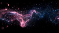 Abstract cosmic energy wave with glowing pink and blue particles flowing through dark space, creating dynamic light trails and magical sparkle effects.