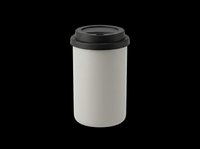 Reusable travel coffee cup with black lid, isolated on transparent background, ready for stickers, print on demand, T-shirt design, and clipart use.